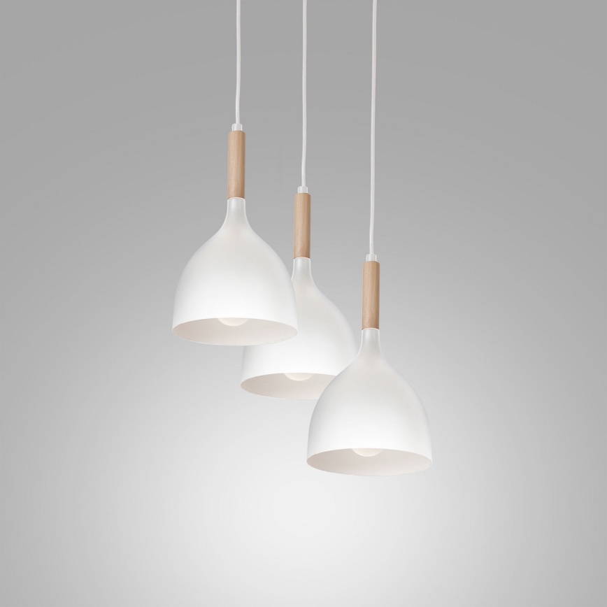 Suspension filaire NOAK WOOD 3xE27/15W/230V blanc/hêtre