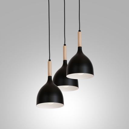 Suspension filaire NOAK WOOD 3xE27/15W/230V noir/hêtre