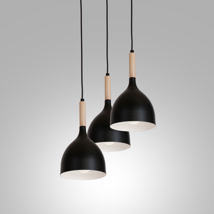 Suspension filaire NOAK WOOD 3xE27/15W/230V noir/hêtre