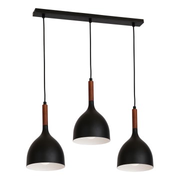 Suspension filaire NOAK WOOD 3xE27/15W/230V noir/hêtre