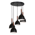 Suspension filaire NOAK WOOD 5xE27/15W/230V noir/hêtre