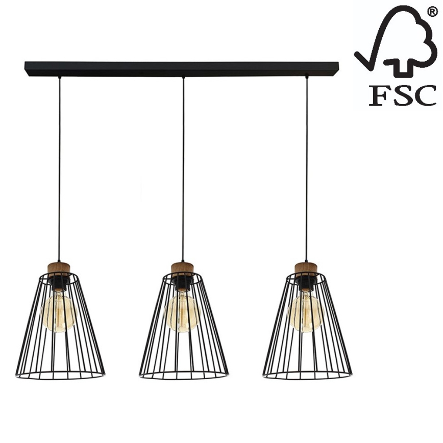 Suspension filaire ORAZIO 3xE27/60W/230V pin - certifié FSC