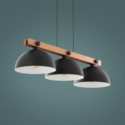 Suspension filaire OSLO 3xE27/60W/230V noir/bois