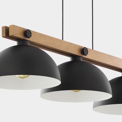 Suspension filaire OSLO 3xE27/60W/230V noir/bois