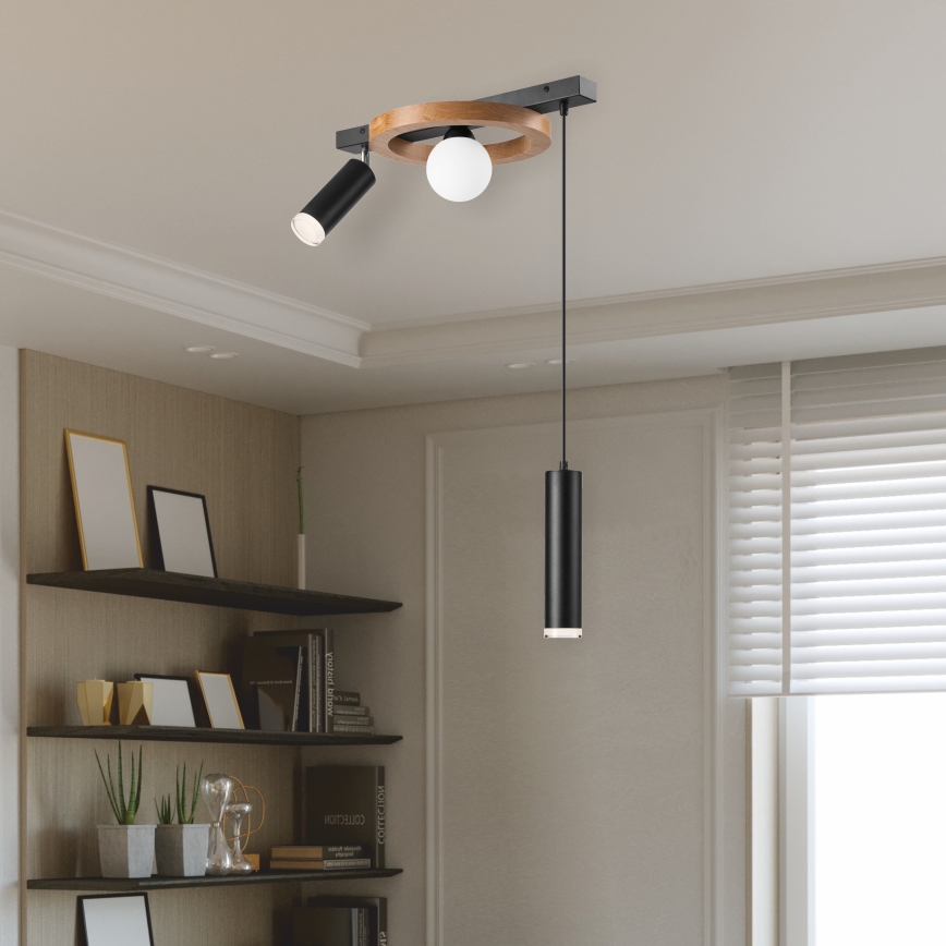 Suspension filaire OTIS 1xG9/5W/230V + 2xE27/15W/230V chêne