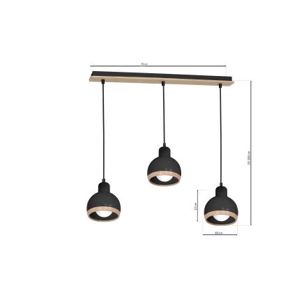 Suspension filaire OVAL 3xE27/60W/230V noire