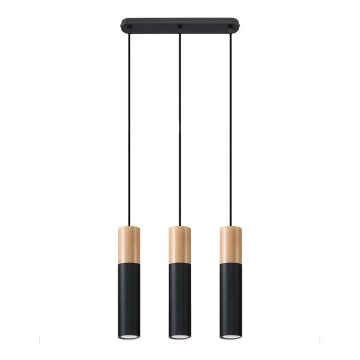 Suspension filaire PABLO 3xGU10/40W/230V noir/hêtre