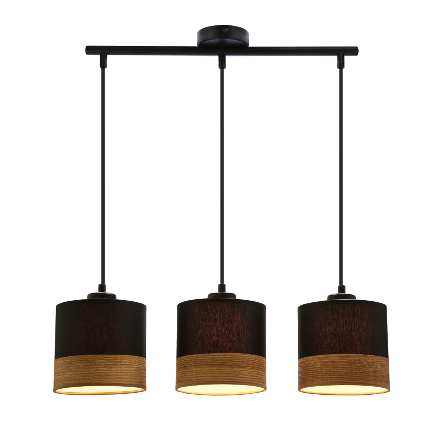 Suspension filaire PORTO 3xE27/60W/230V noir/marron