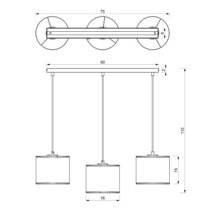 Suspension filaire RATTAN 3xE27/60W/230V rotin