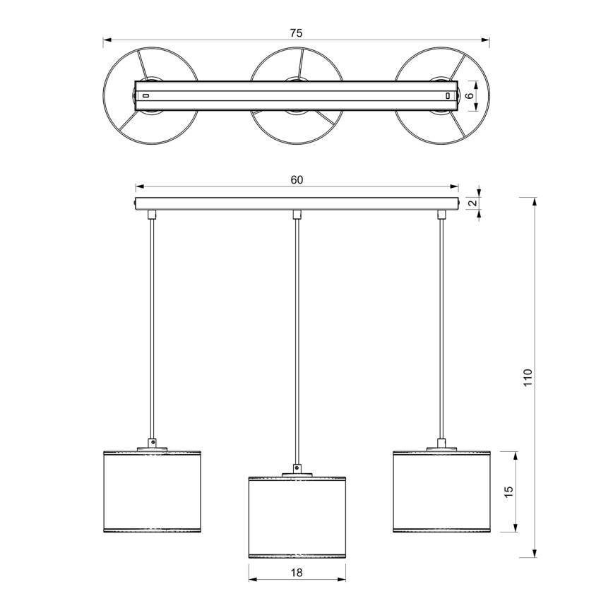 Suspension filaire RATTAN 3xE27/60W/230V rotin