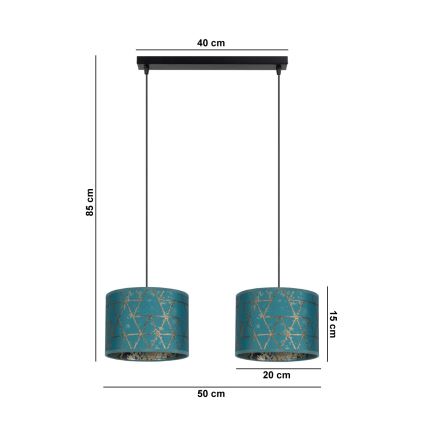 Suspension filaire REZO 2xE27/60W/230V turquoise