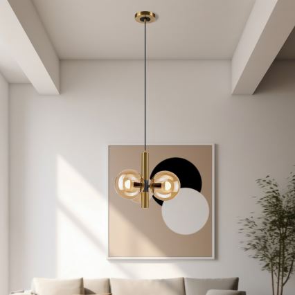 Suspension filaire ROLLO 3xE14/5W/230V doré/fumé beige