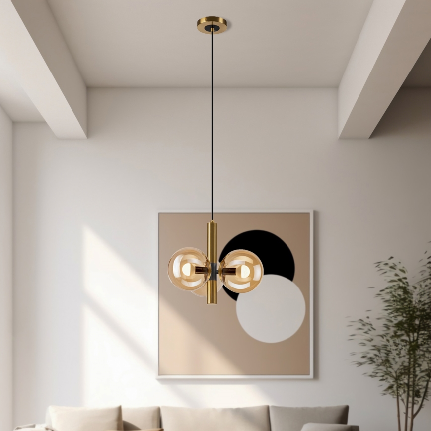 Suspension filaire ROLLO 3xE14/5W/230V doré/fumé beige