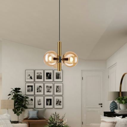 Suspension filaire ROLLO 3xE14/5W/230V doré/fumé beige