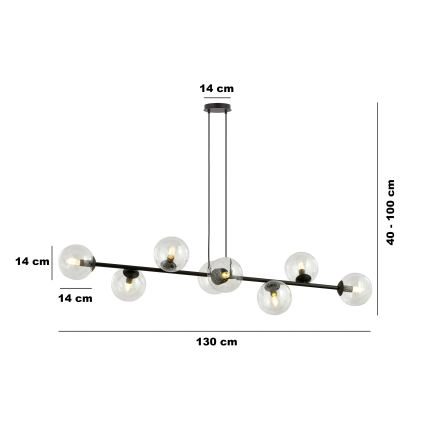 Suspension filaire ROSSI 8xE14/10W/230V noir/transparent