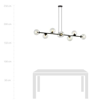 Suspension filaire ROSSI 8xE14/10W/230V noir/transparent