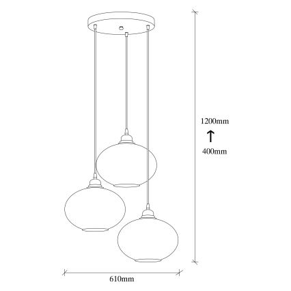 Suspension filaire SMOKED 3xE27/40W/230V