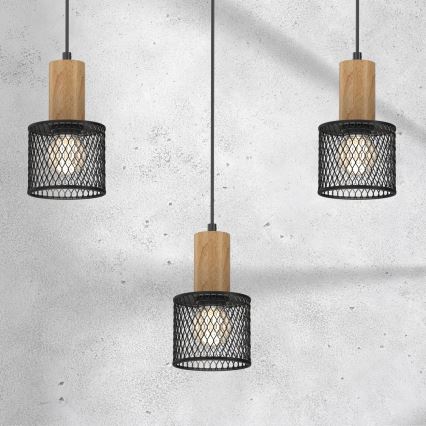 Suspension filaire SOBRESA 3xE27/60W/230V noir/bois