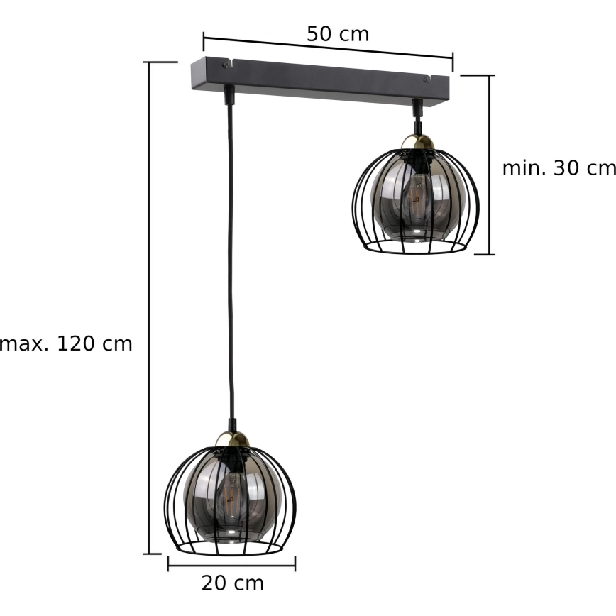 Suspension filaire SOLO BLACK 2xE27/60W/230V noir/doré