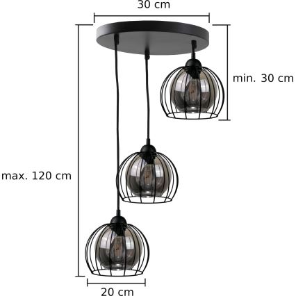 Suspension filaire SOLO BLACK 3xE27/60W/230V diam. 30 cm