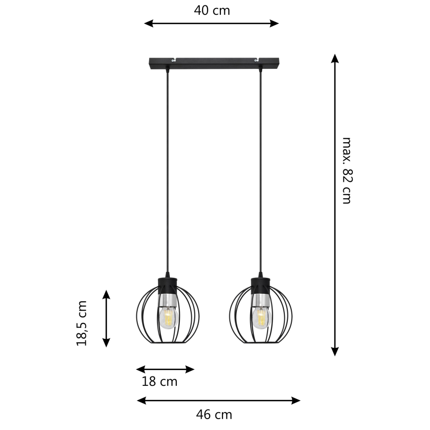 Suspension filaire STARLIGHT 2xE27/15W/230V noir/argent