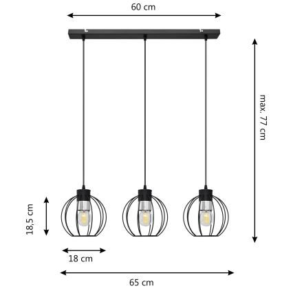 Suspension filaire STARLIGHT 3xE27/15W/230V noir/argent