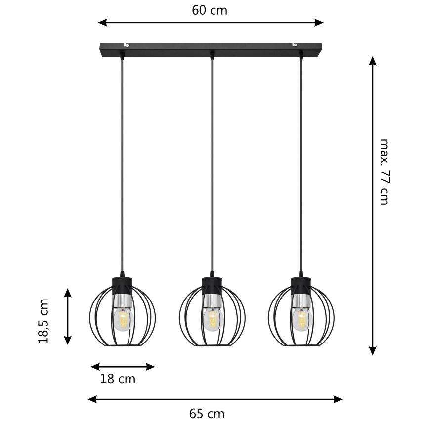 Suspension filaire STARLIGHT 3xE27/15W/230V noir/argent