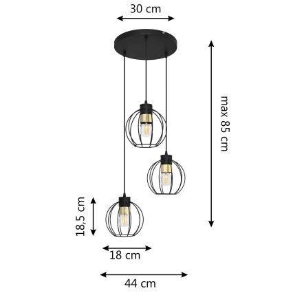 Suspension filaire STARLIGHT 3xE27/15W/230V noir/doré