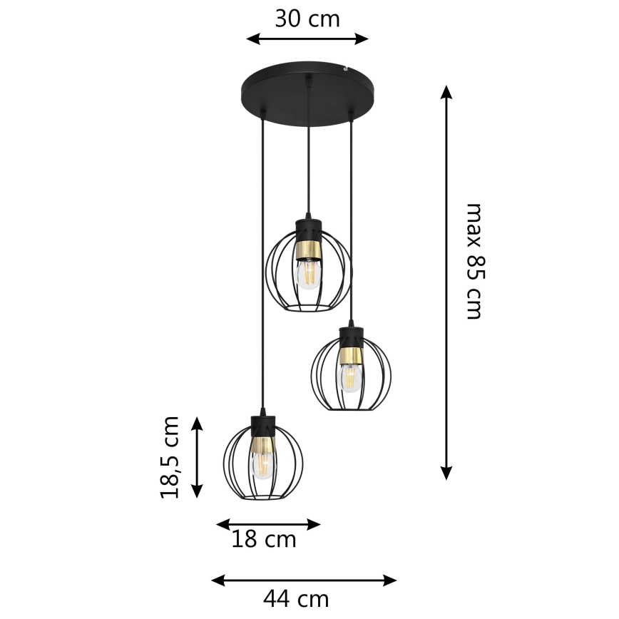 Suspension filaire STARLIGHT 3xE27/15W/230V noir/doré