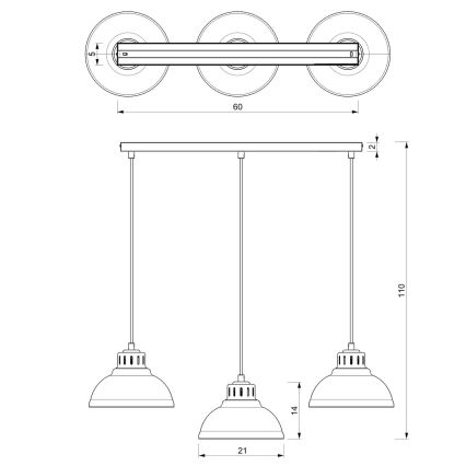 Suspension filaire SVEN 3xE27/15W/230V rouge