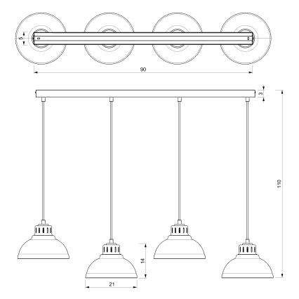 Suspension filaire SVEN 4xE27/15W/230V noir