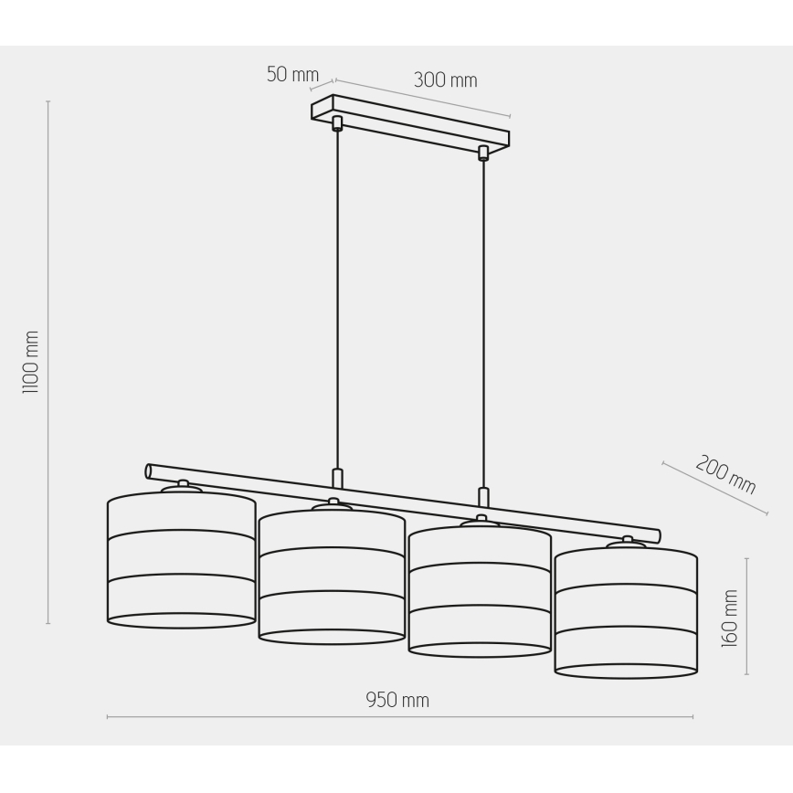 Suspension filaire TAGO 4xE27/15W/230V noire/dorée
