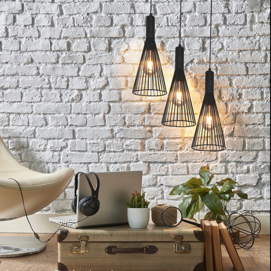 Suspension filaire TIANA 3xE27/20W/230V noir
