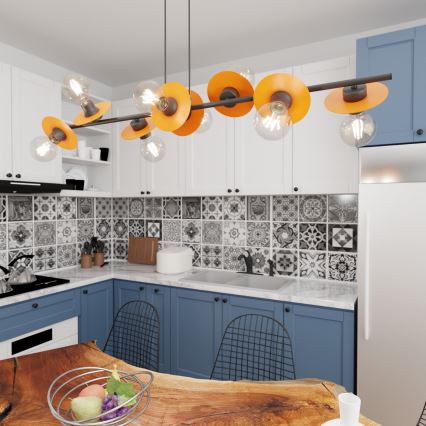 Suspension filaire TOKEN 8xE27/15W/230V orange