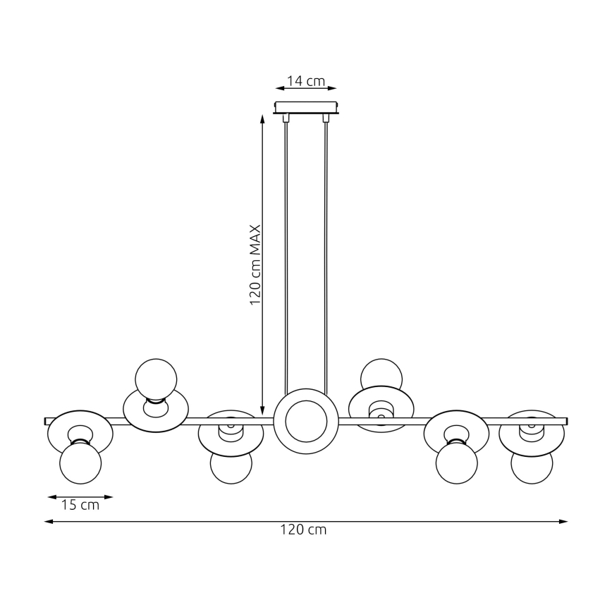 Suspension filaire TOKEN 8xE27/15W/230V orange