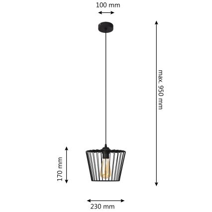 Suspension filaire TORRI 1xE27/15W/230V d. 23 cm noir