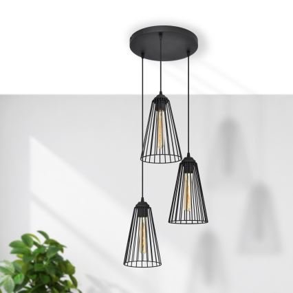 Suspension filaire TORRI 3xE27/15W/230V noir