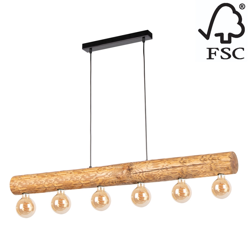 Suspension filaire TRABO 6xE27/25W/230V chêne - certifié FSC