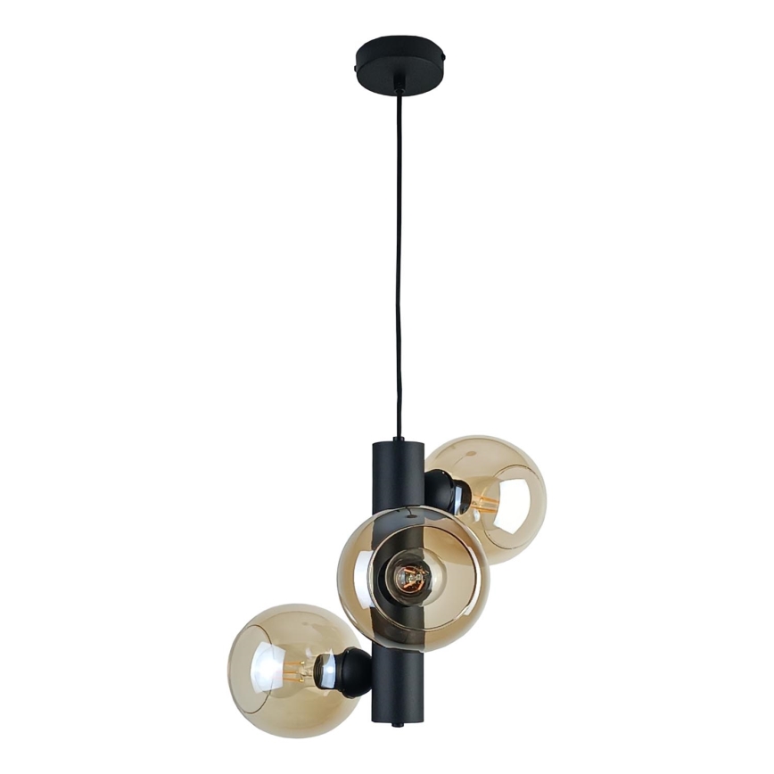 Suspension filaire TUBE 3xE27/60W/230V noir/fumé beige