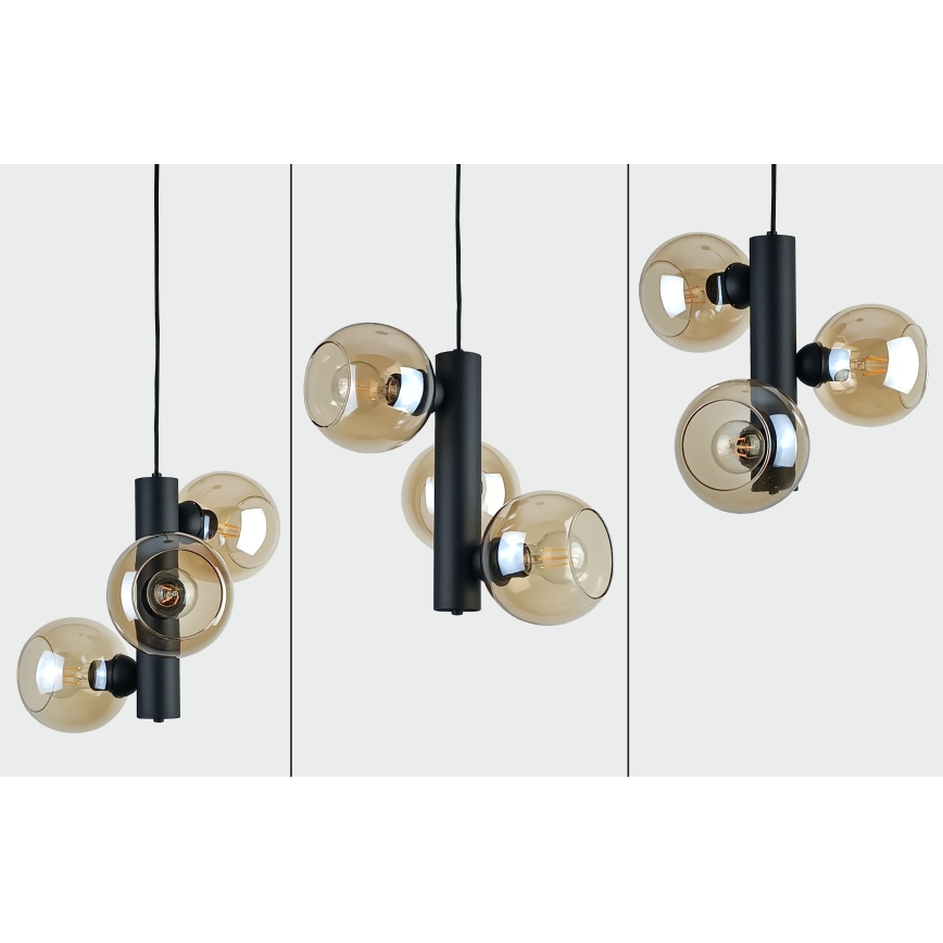 Suspension filaire TUBE 3xE27/60W/230V noir/fumé beige