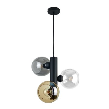 Suspension filaire TUBE 3xE27/60W/230V noir/fumé beige/transparent