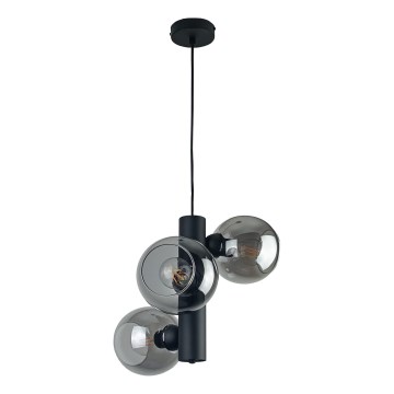 Suspension filaire TUBE 3xE27/60W/230V noir/fumé noir