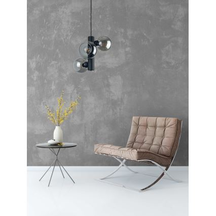 Suspension filaire TUBE 3xE27/60W/230V noir/fumé noir