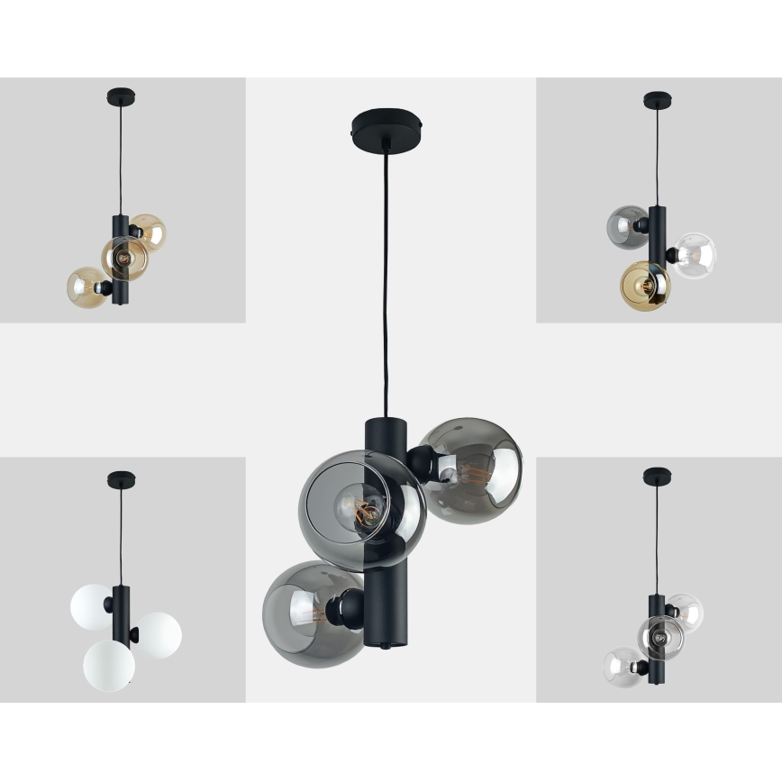 Suspension filaire TUBE 3xE27/60W/230V noir/fumé noir