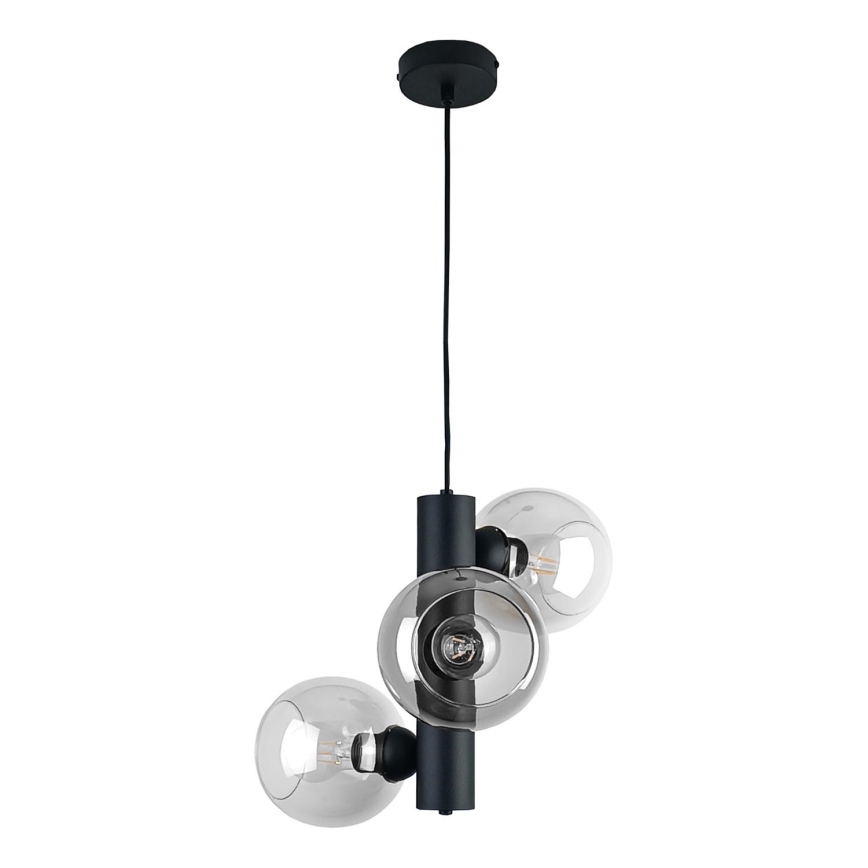Suspension filaire TUBE 3xE27/60W/230V noir/transparent