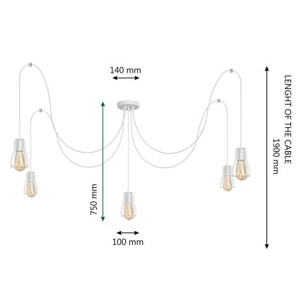 Suspension filaire TUBE 5xE27/15W/230V araignée blanc