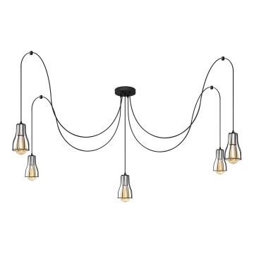 Suspension filaire TUBE 5xE27/15W/230V araignée noir/chrome brillant