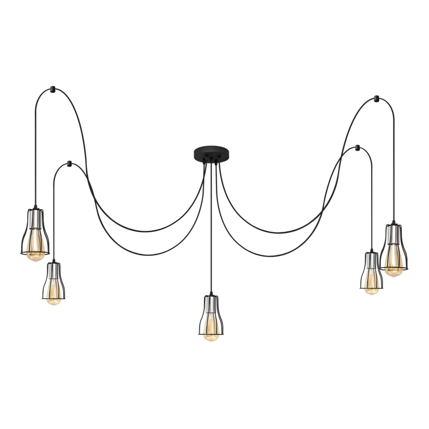 Suspension filaire TUBE 5xE27/15W/230V araignée noir/chrome brillant
