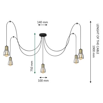 Suspension filaire TUBE 5xE27/15W/230V araignée noir/chrome brillant