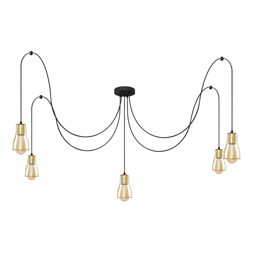 Suspension filaire TUBE 5xE27/15W/230V araignée noir/doré